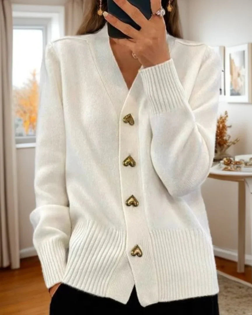Lenora - Heart Button Cozy Sweater